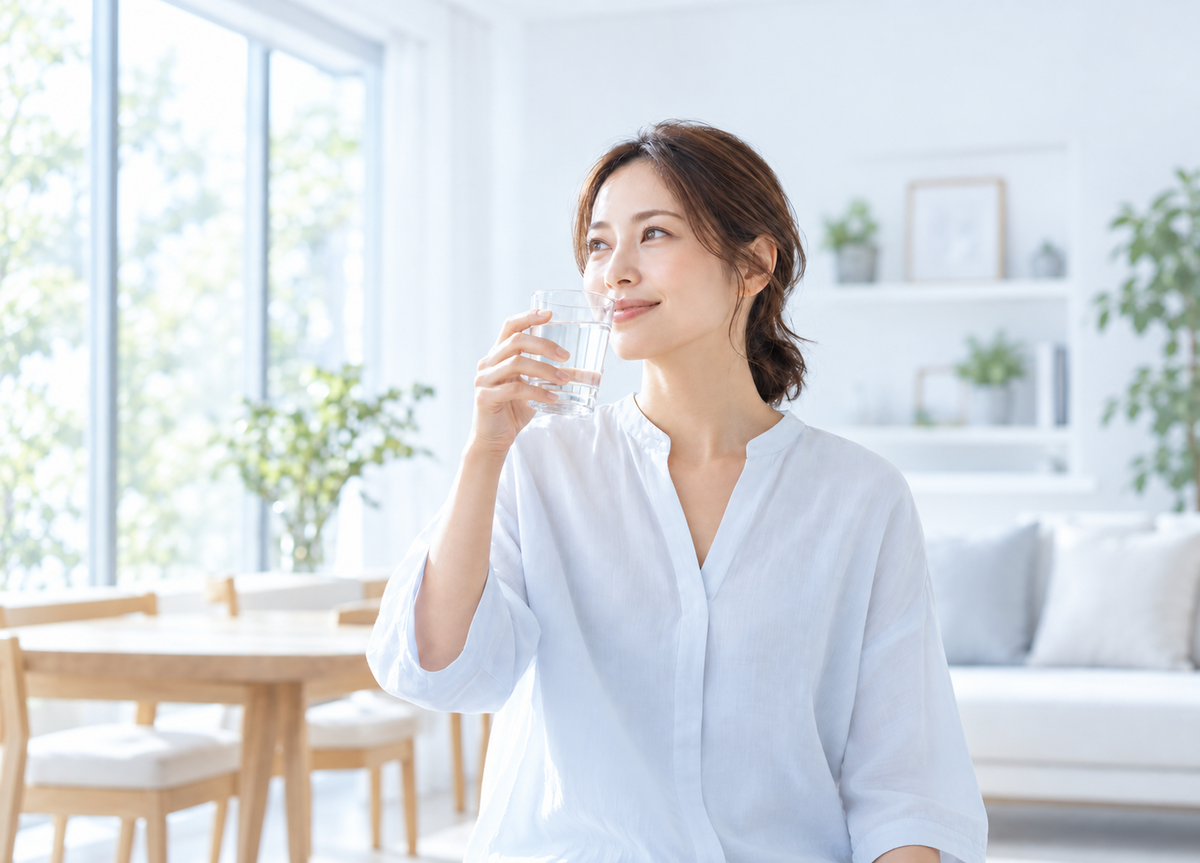 水を飲む女性