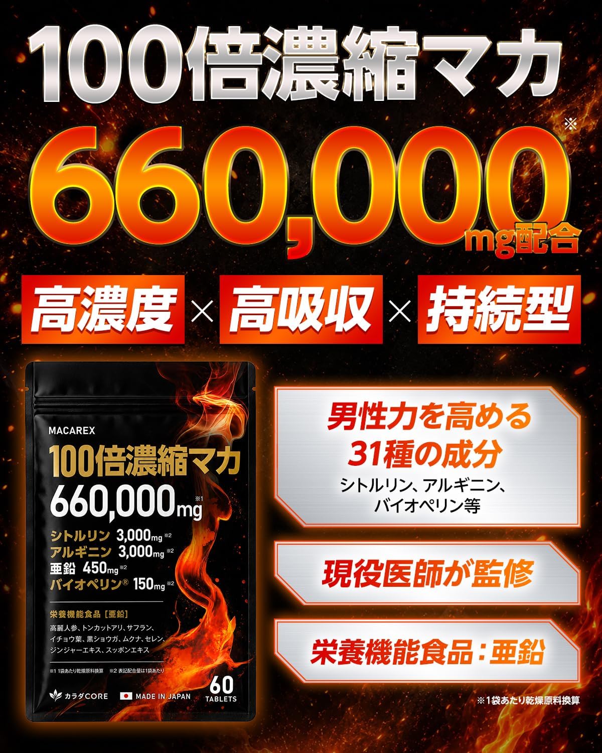 MACAREX マカの配合成分と商品仕様の紹介