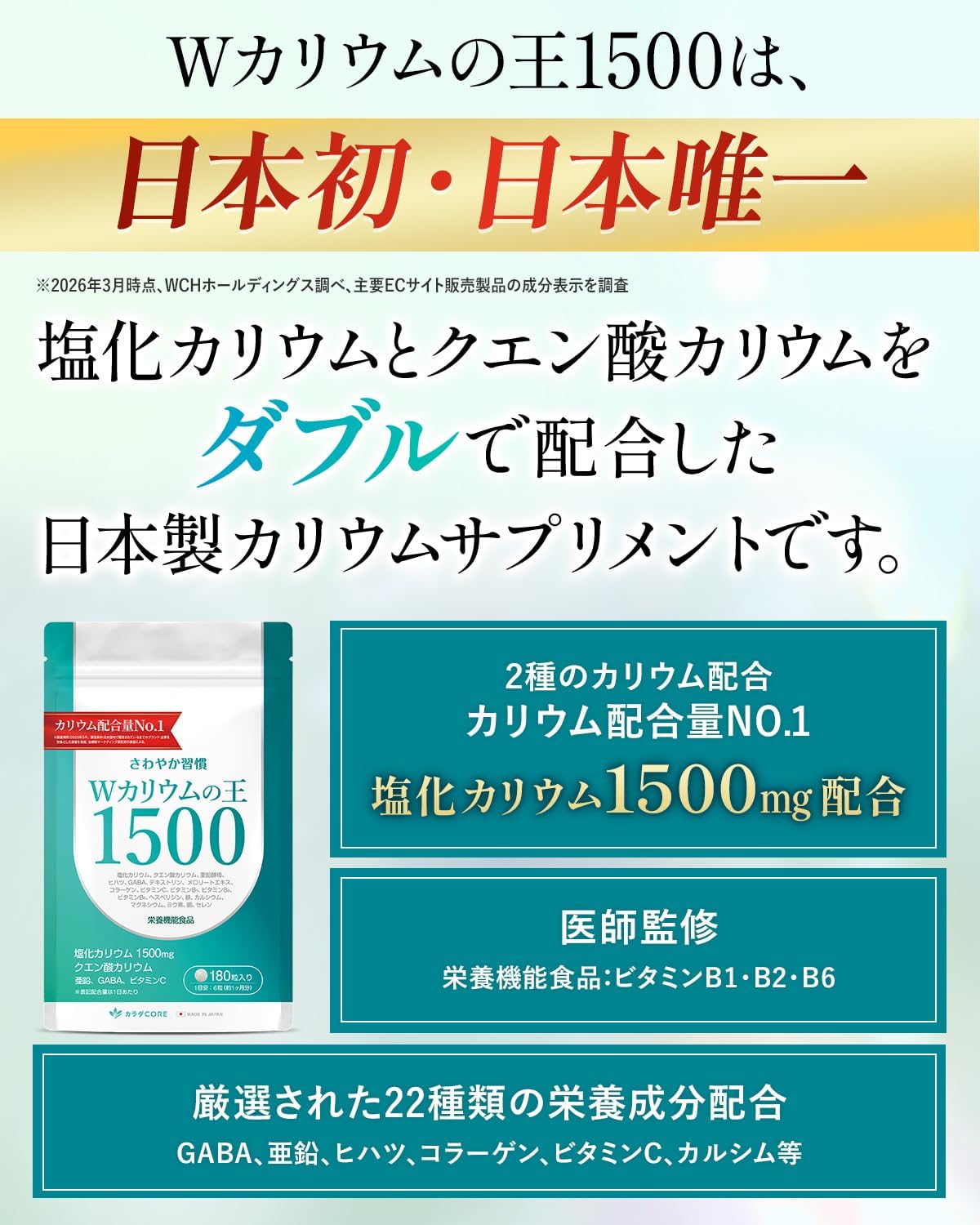 Wカリウムの王1500の配合成分と商品仕様の紹介